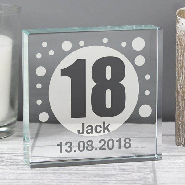 Spots Age Personalised Glass Block